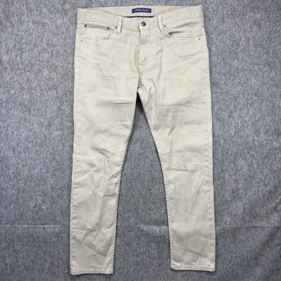 Polo Ralph Lauren Purple Label Pants Men's 36x30 Linen Blend Slim Fit Tan Chino